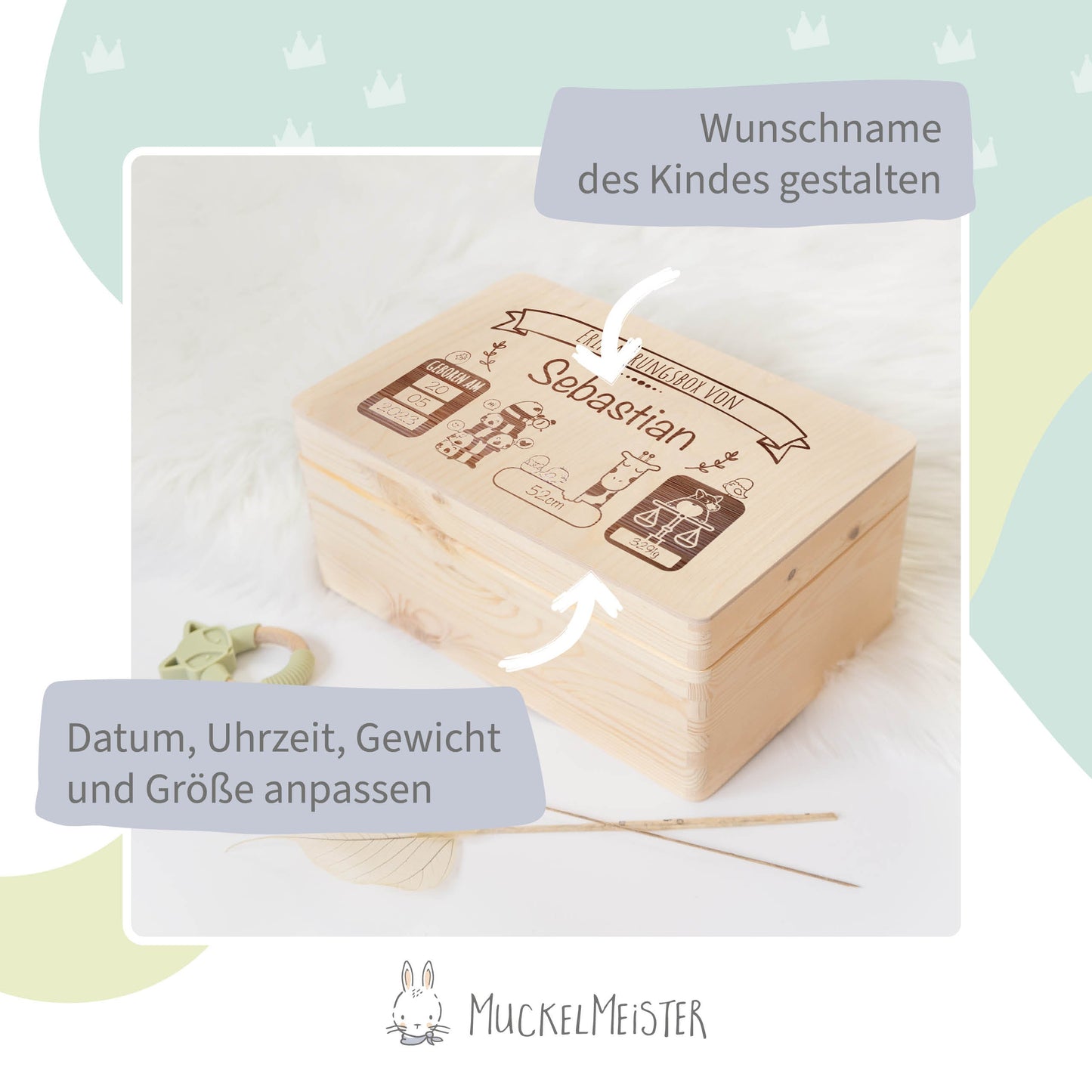 Erinnerungskiste Baby Gravur Tiere