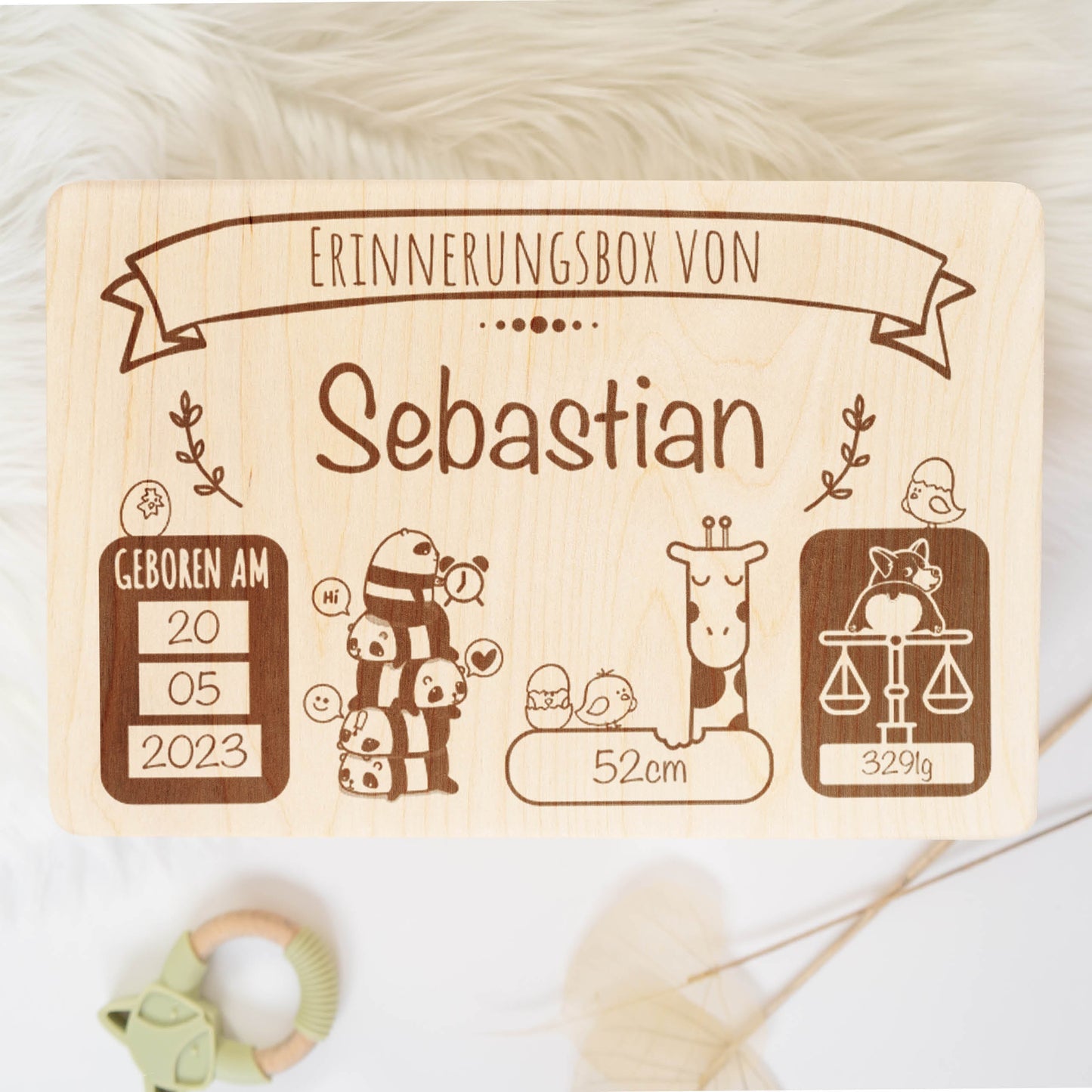 Erinnerungskiste Baby Gravur Tiere
