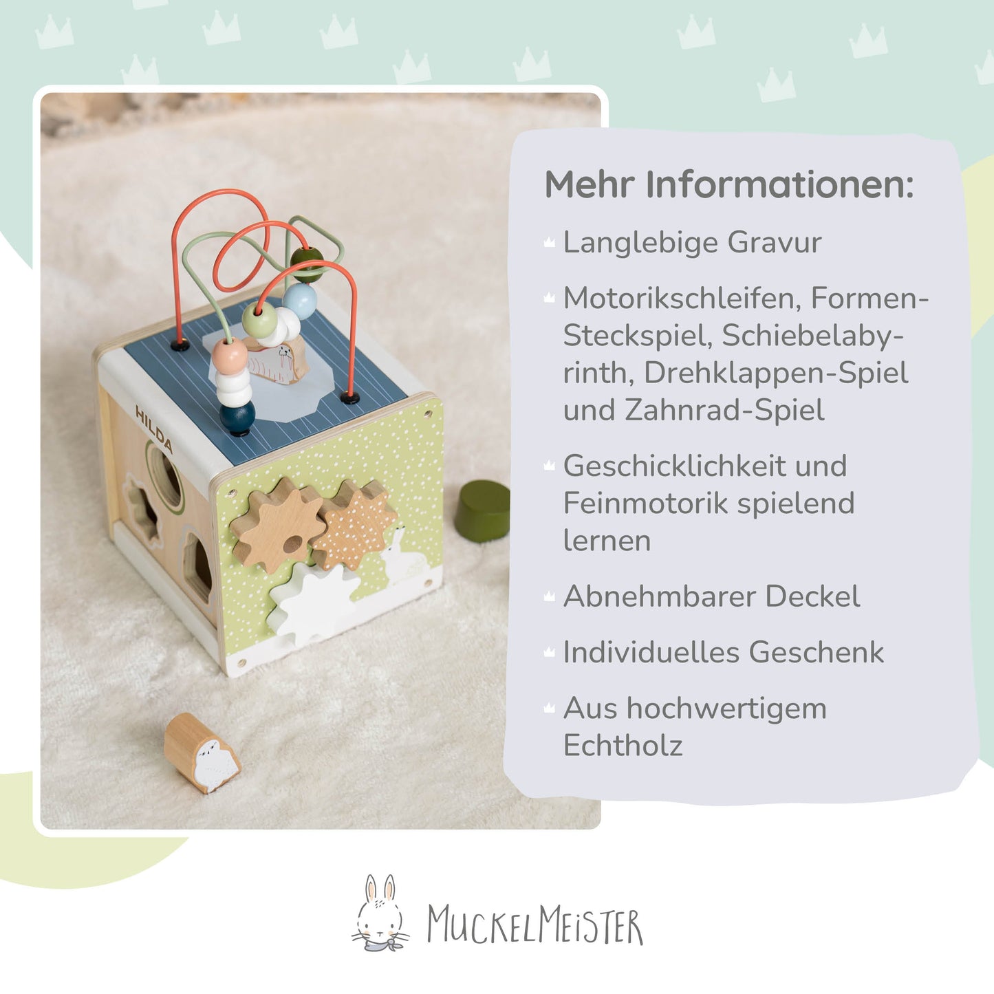 Motorikwürfel "Artic"  Motorikwürfel Holz mit Personalisierung