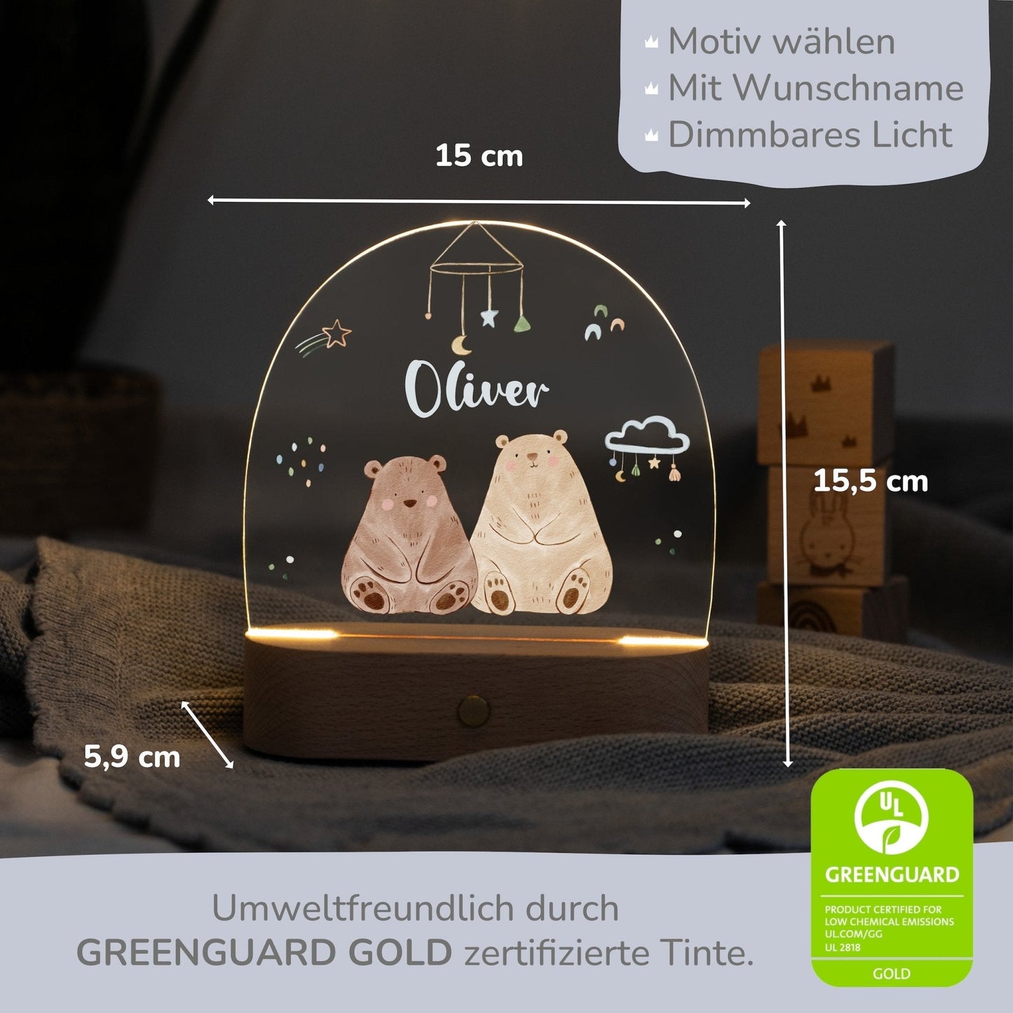 LED Nachtlicht Kinder personalisiert - Bären