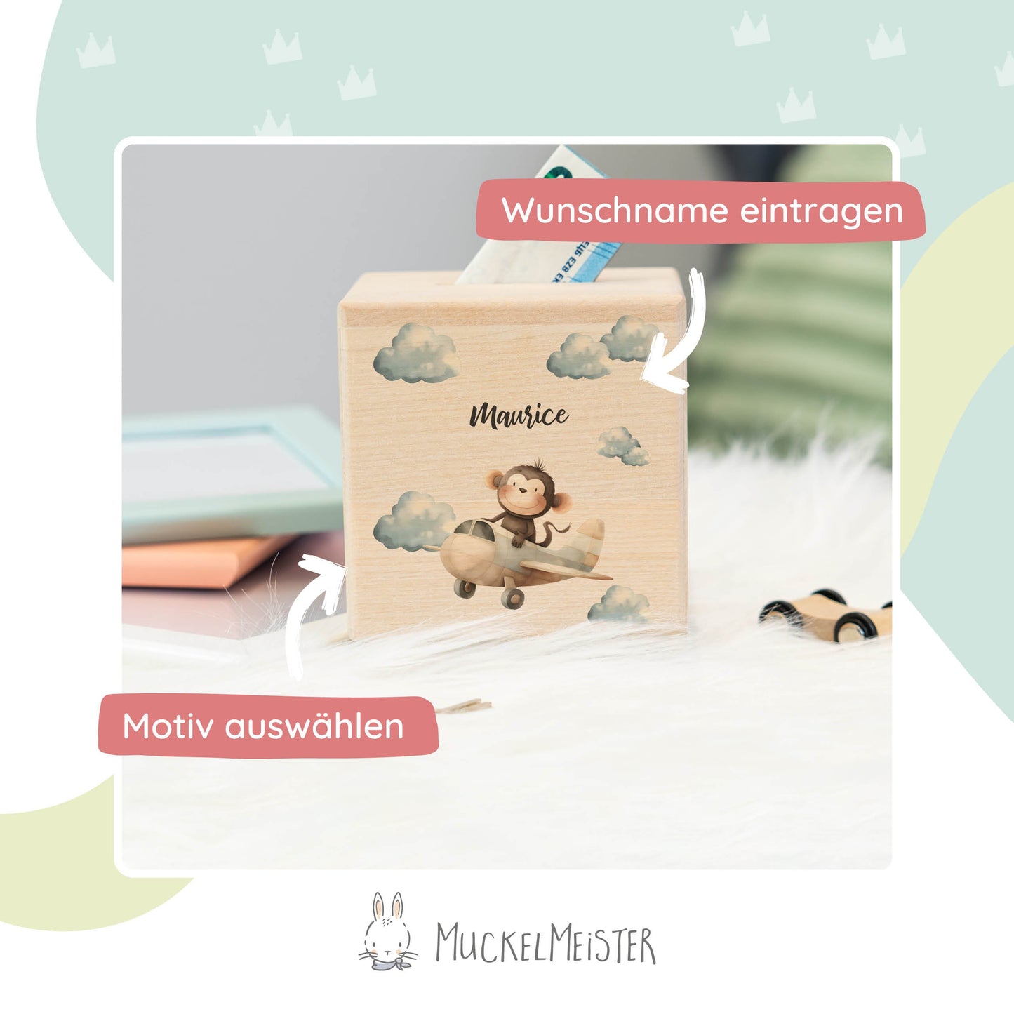 Spardose Personalisiert Affe im Flugzeug