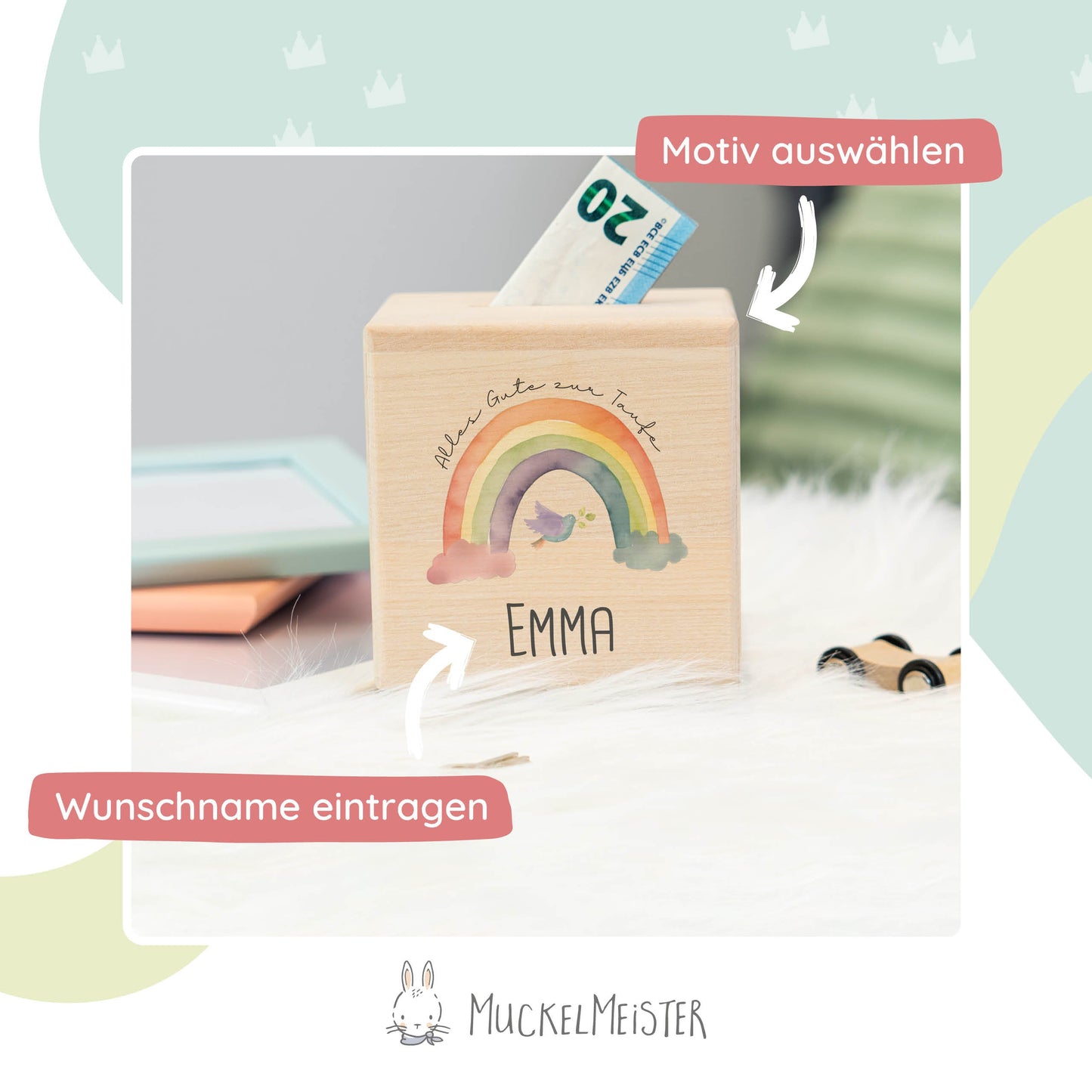 Spardose Personalisiert Regenbogen Taufe