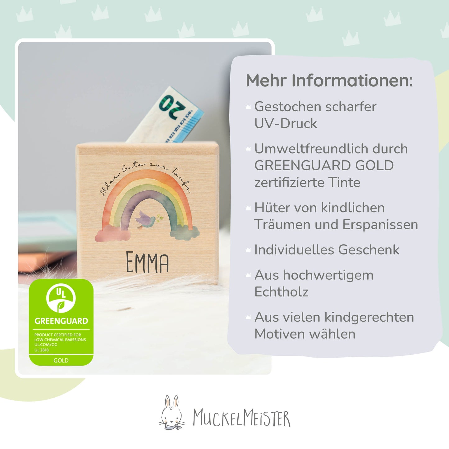 Spardose Personalisiert Regenbogen Taufe