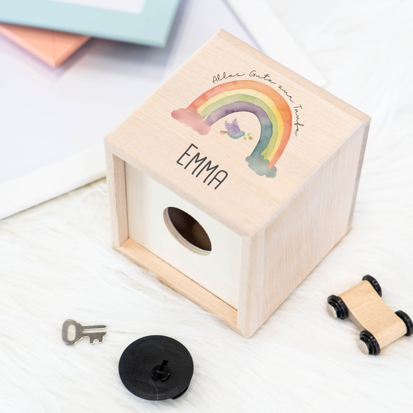 Spardose Personalisiert Regenbogen Taufe