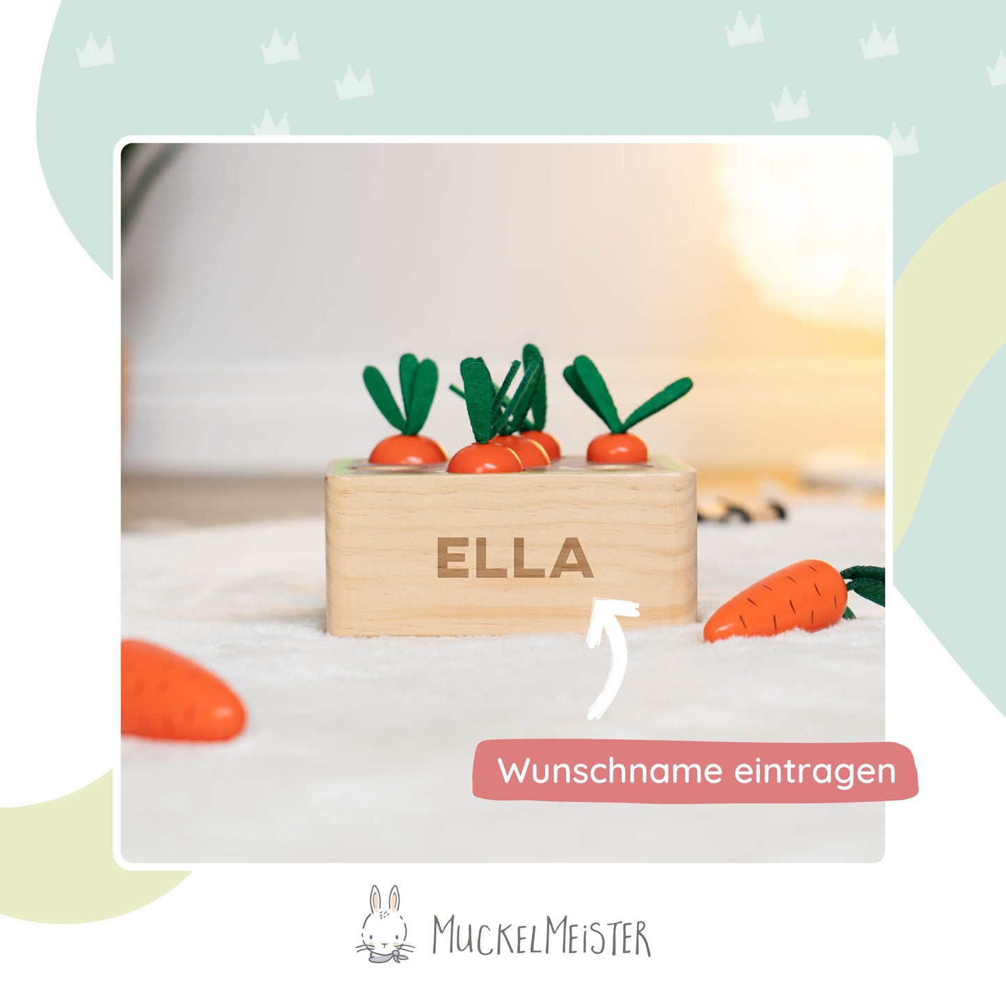 Steckspiel Möhre aus Holz mit Personalisierung