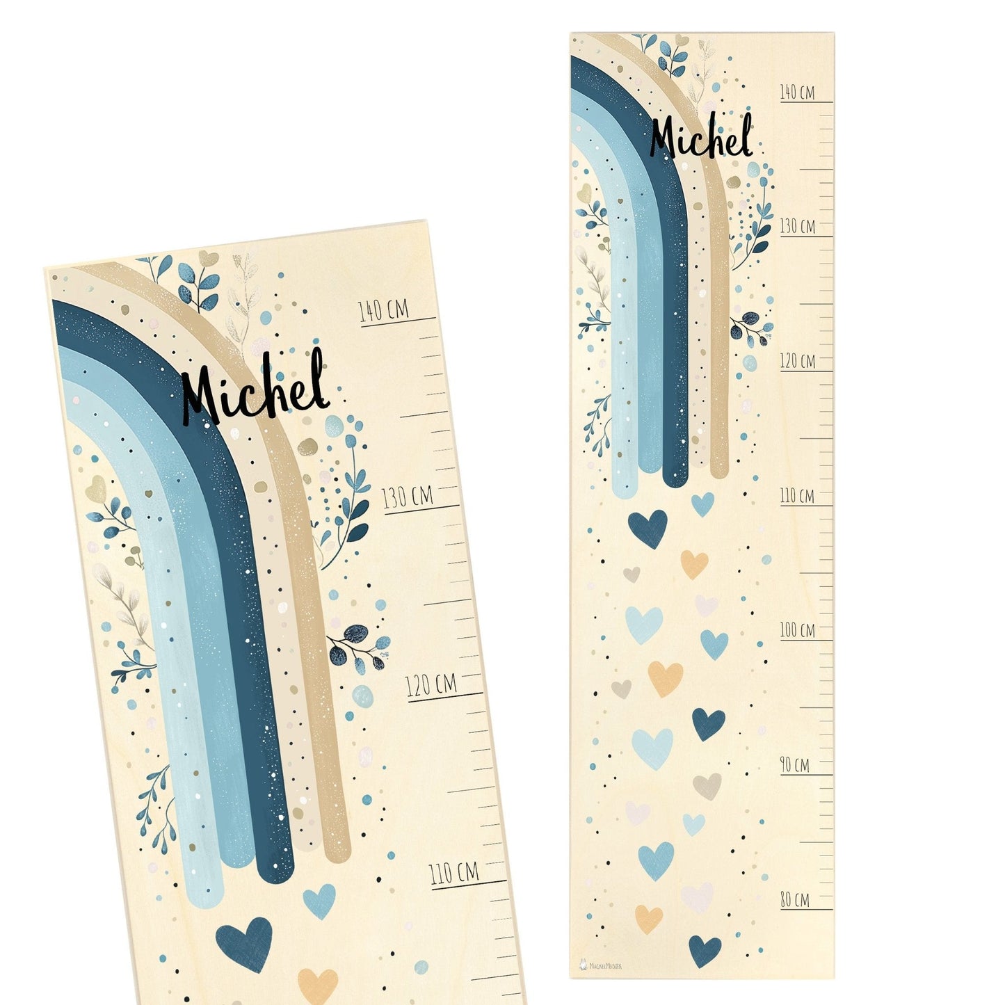 Messlatte Kinder Holz - Regenbogen Boho Blau