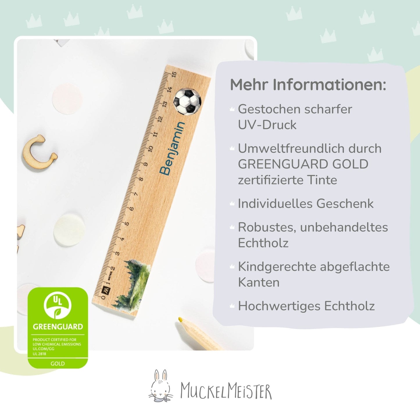 Holzlineal mit Namen zur Einschulung - Motiv Boltzplatz