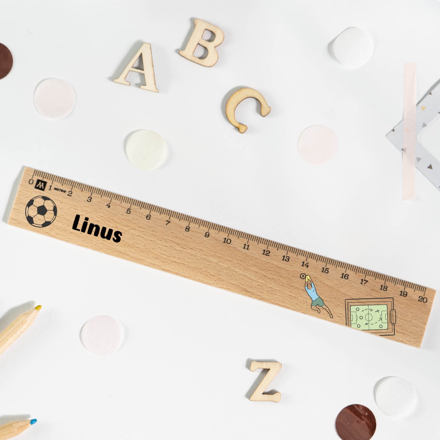 Holzlineal mit Namen zur Einschulung - Motiv Fussball