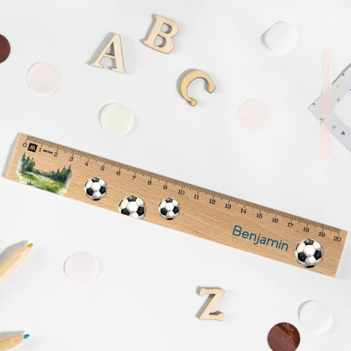 Holzlineal mit Namen zur Einschulung - Motiv Boltzplatz