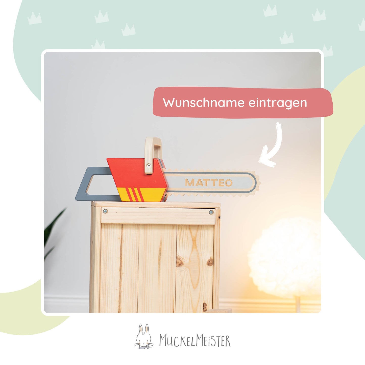 Kettensäge Spielzeug aus Holz personalisiert