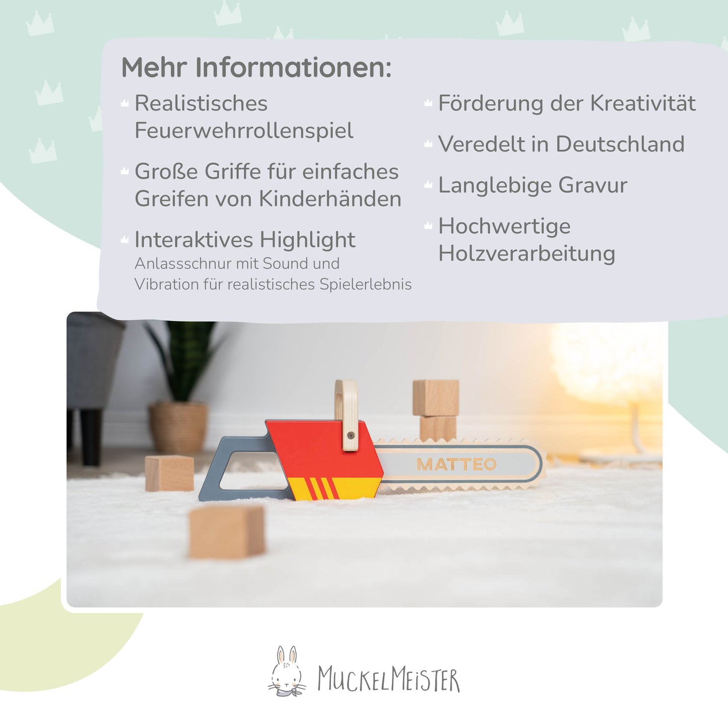 Kettensäge Spielzeug aus Holz personalisiert