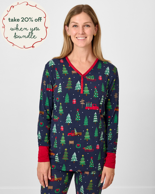 Navy Tree Traffic Women's Long Sleeve Pajama Top
