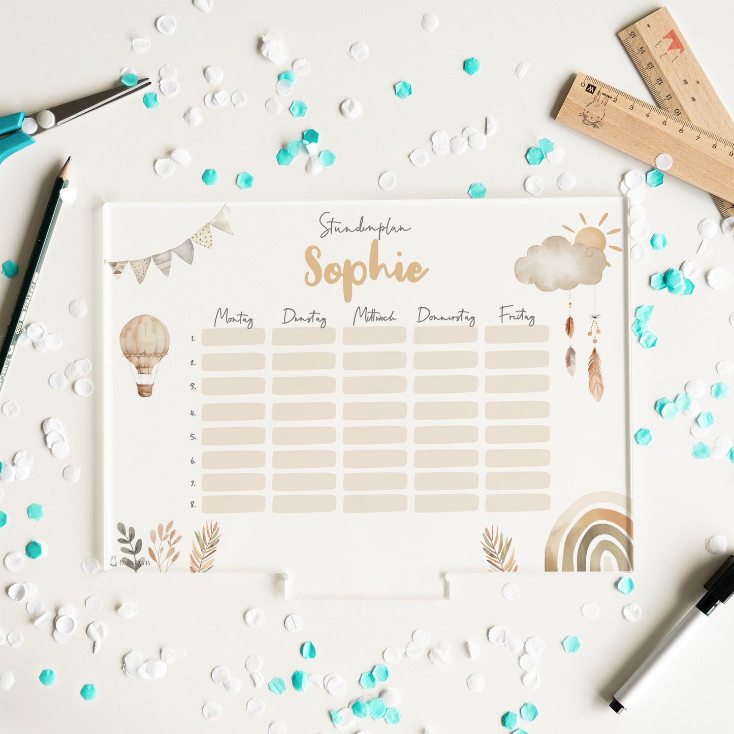 Stundenplan abwischbar personalisiert - Boho