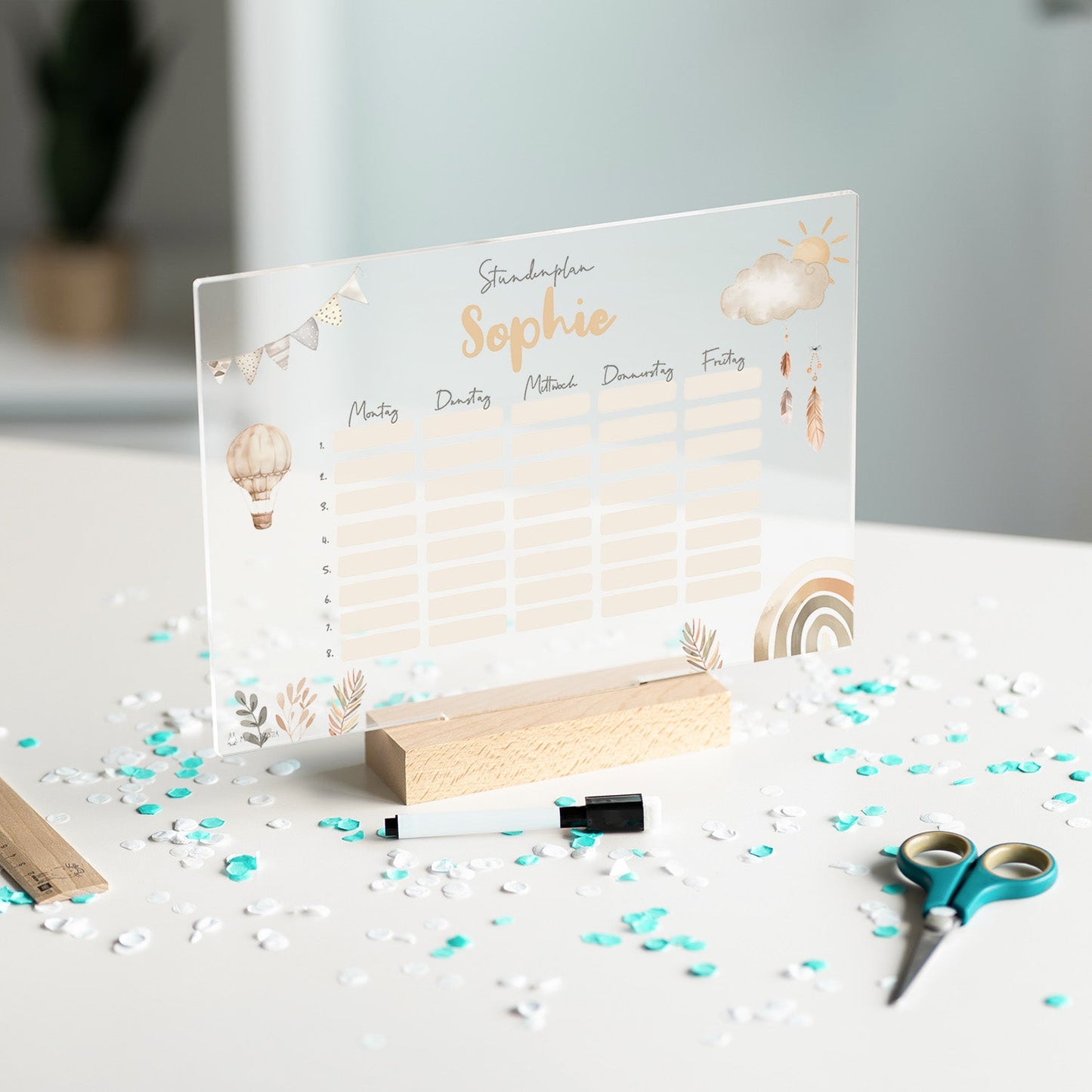 Stundenplan abwischbar personalisiert - Boho