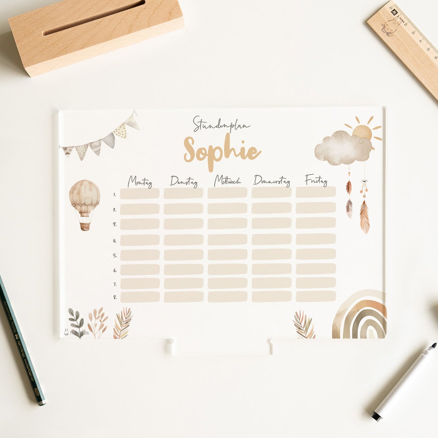 Stundenplan abwischbar personalisiert - Boho