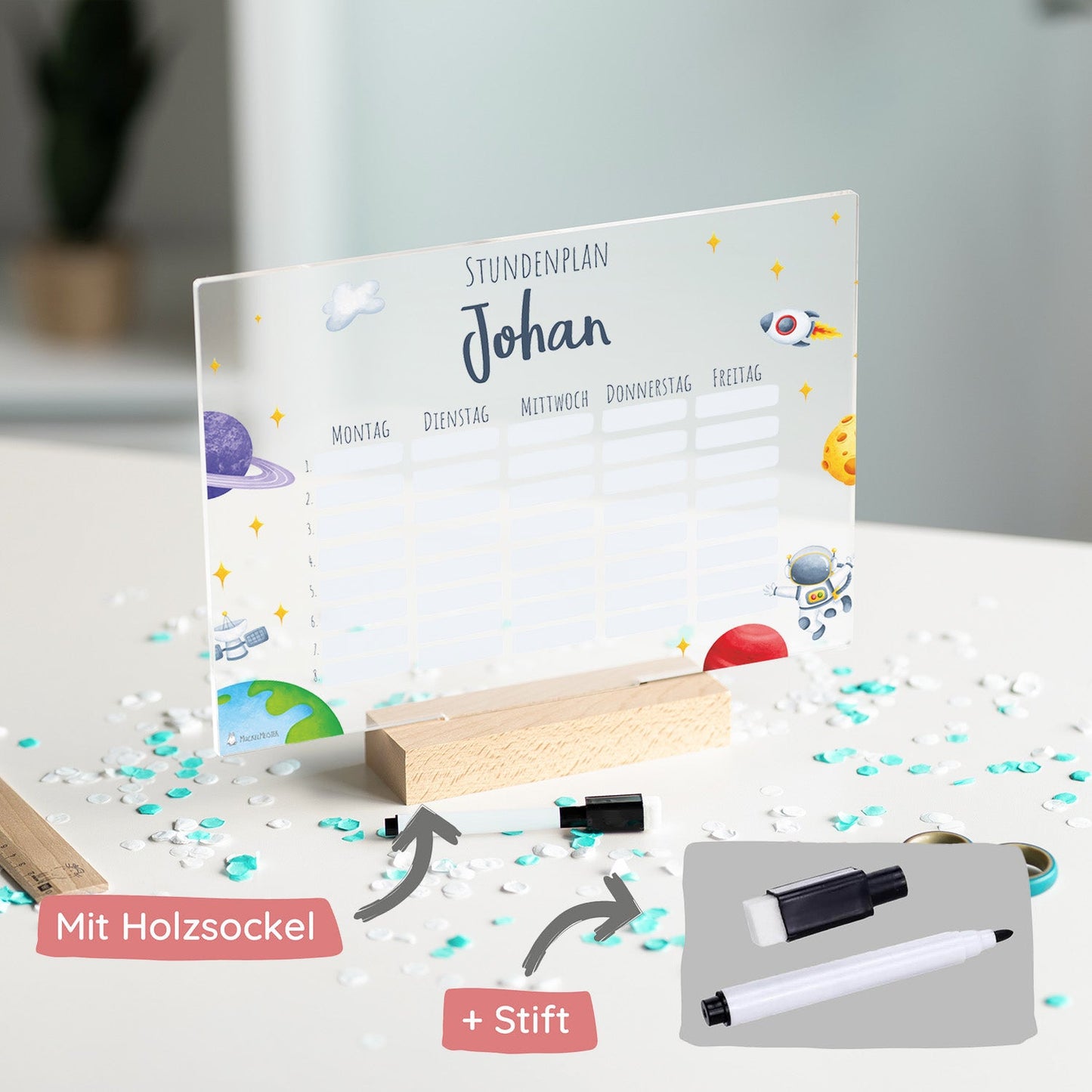 Stundenplan abwischbar personalisiert - Regenbogen