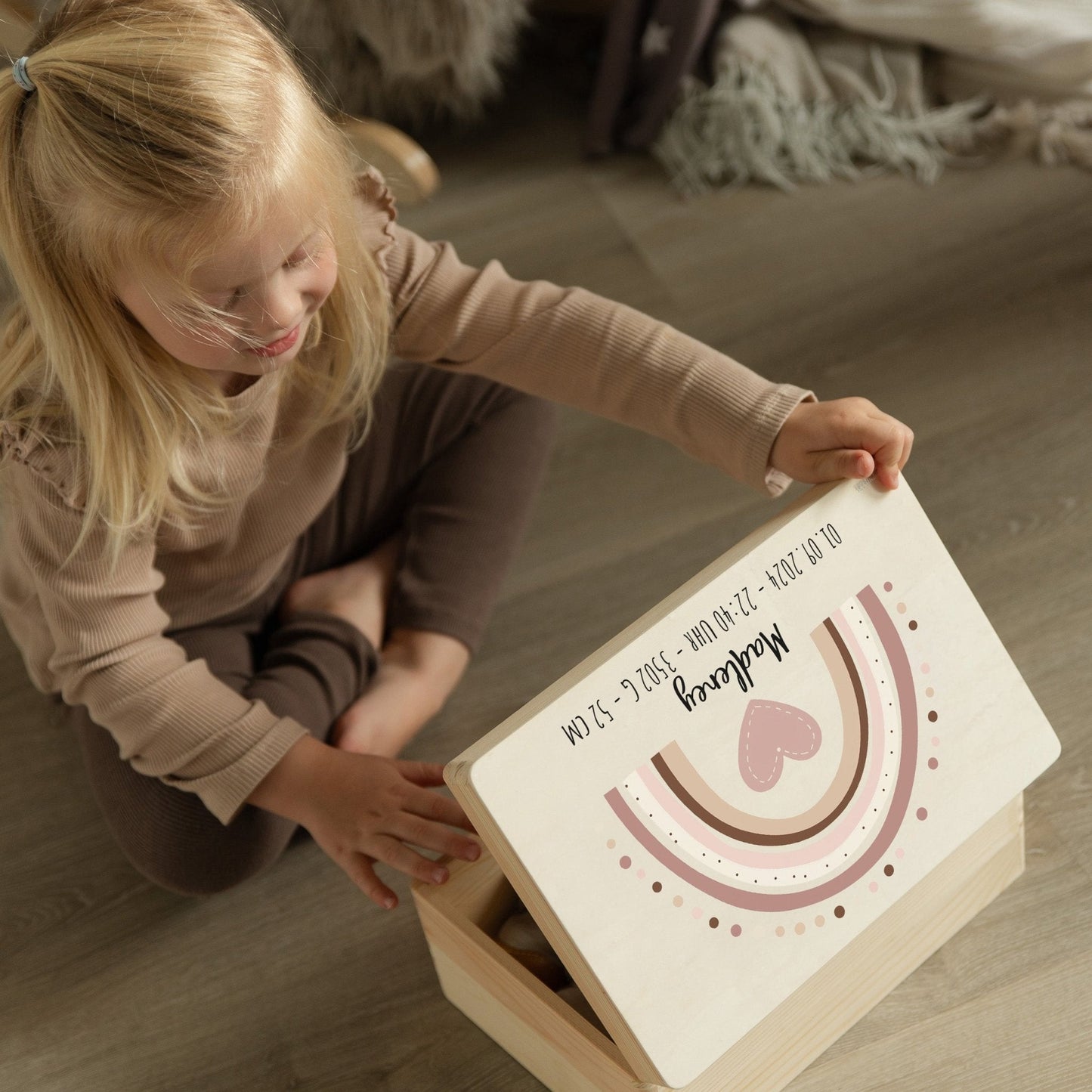 Erinnerungsbox Baby - Regenbogen rosa