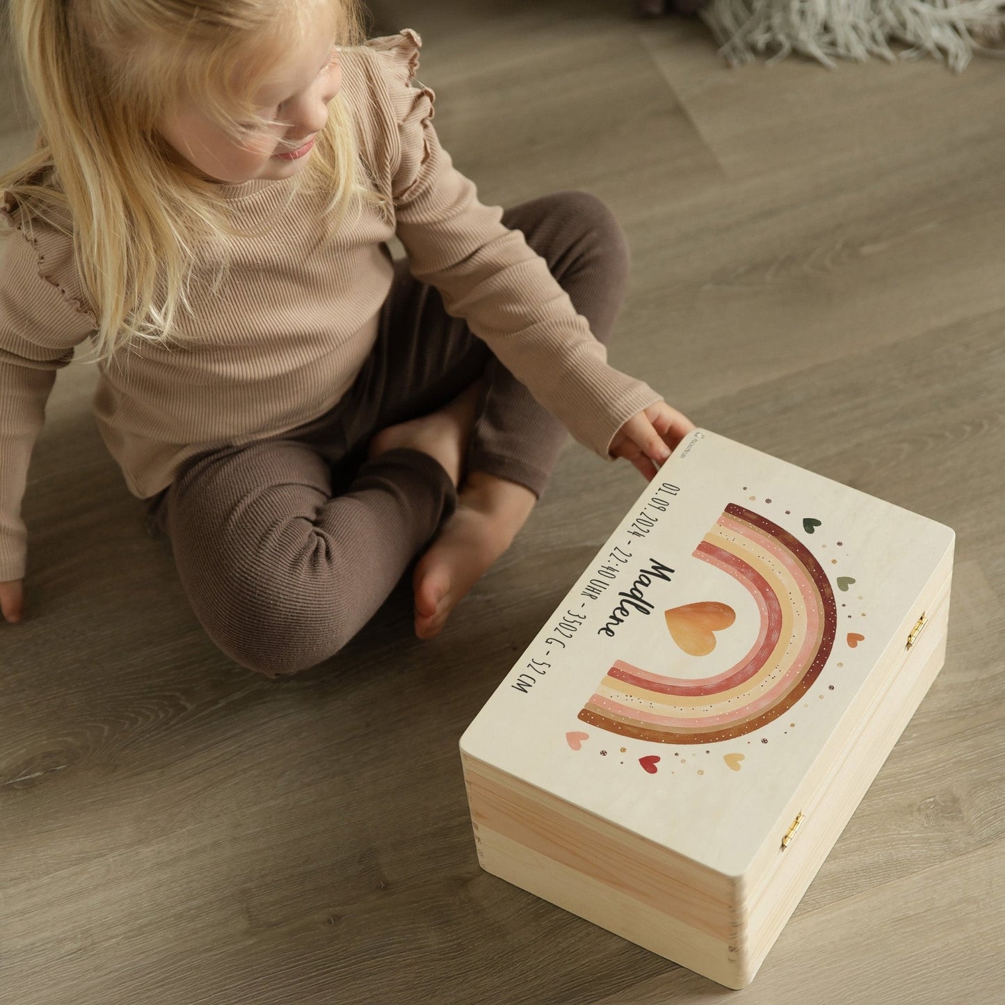 Erinnerungsbox Baby - Regenbogen rosa Herzen