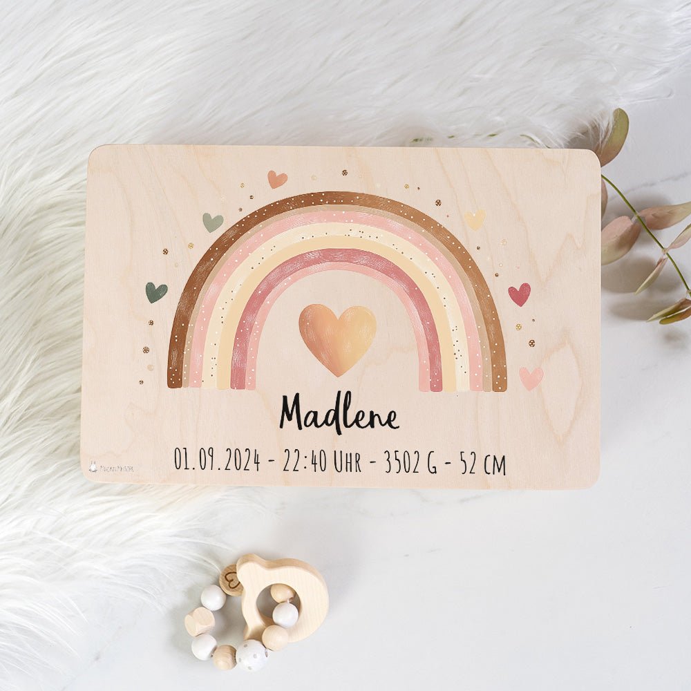 Erinnerungsbox Baby - Regenbogen rosa Herzen