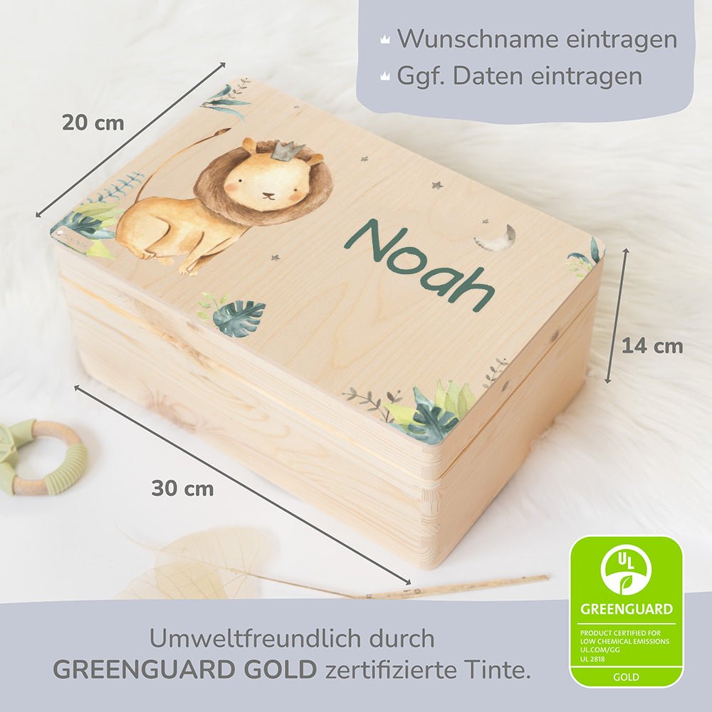 Erinnerungsbox Löwe mit Wunschnamen - Dschungelmotiv