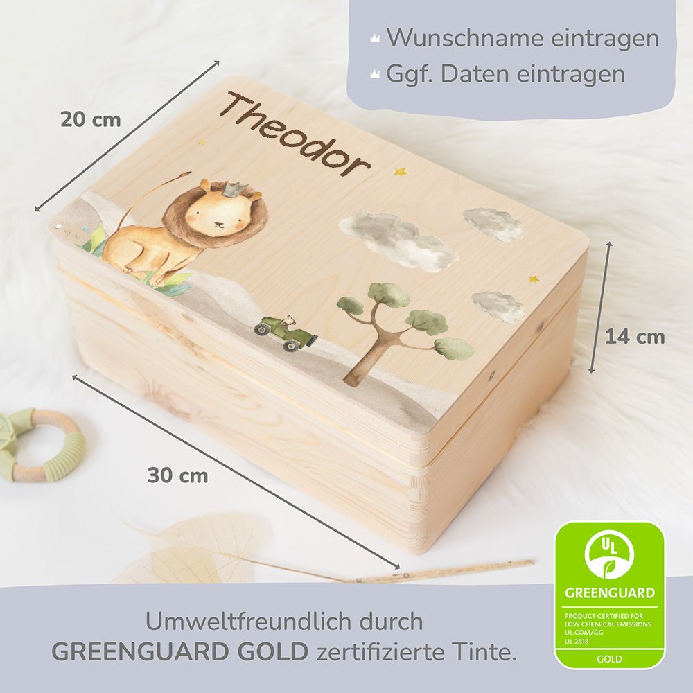 Erinnerungskiste Löwe mit Wunschnamen - Safari
