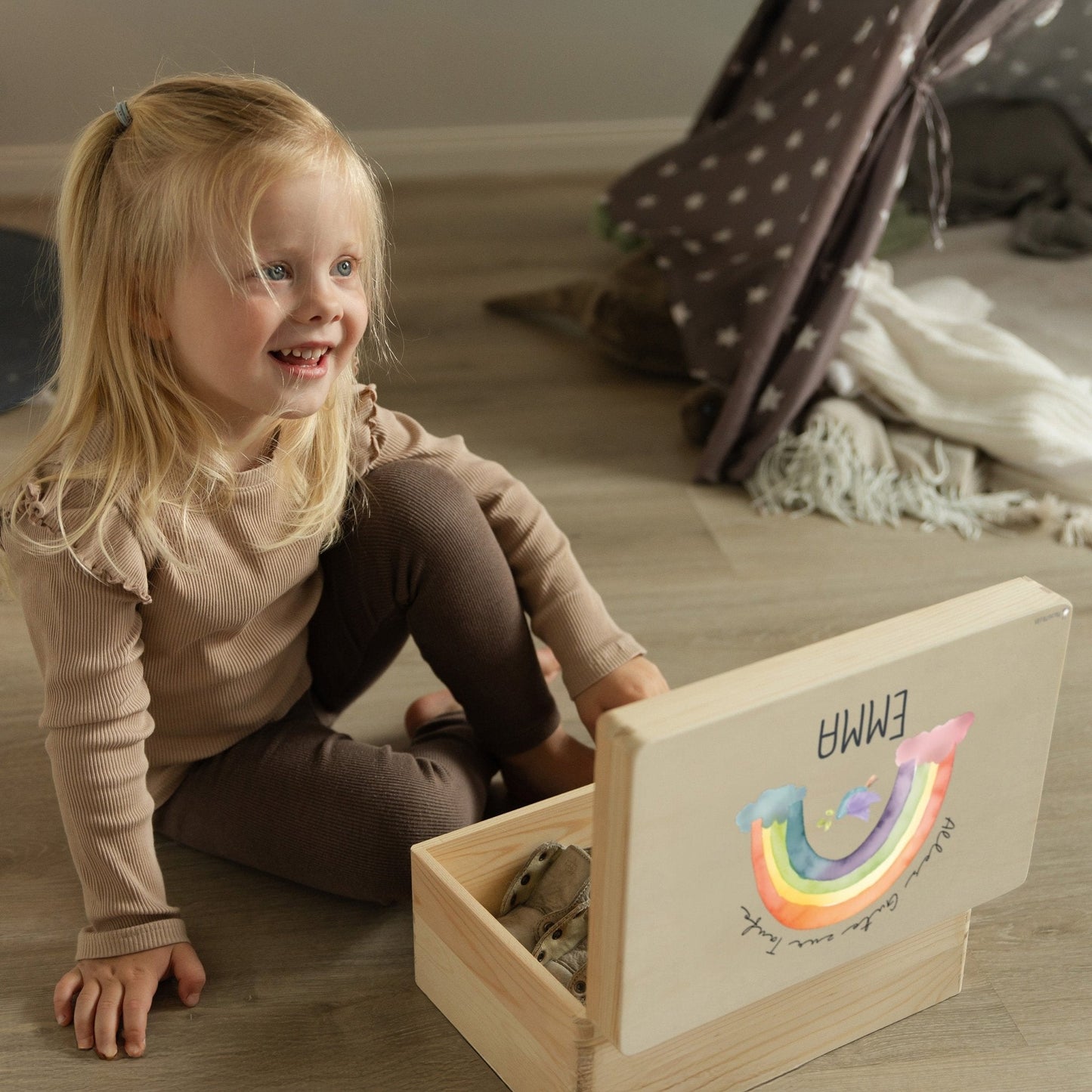 Erinnerungskiste Taufe Motiv Regenbogen