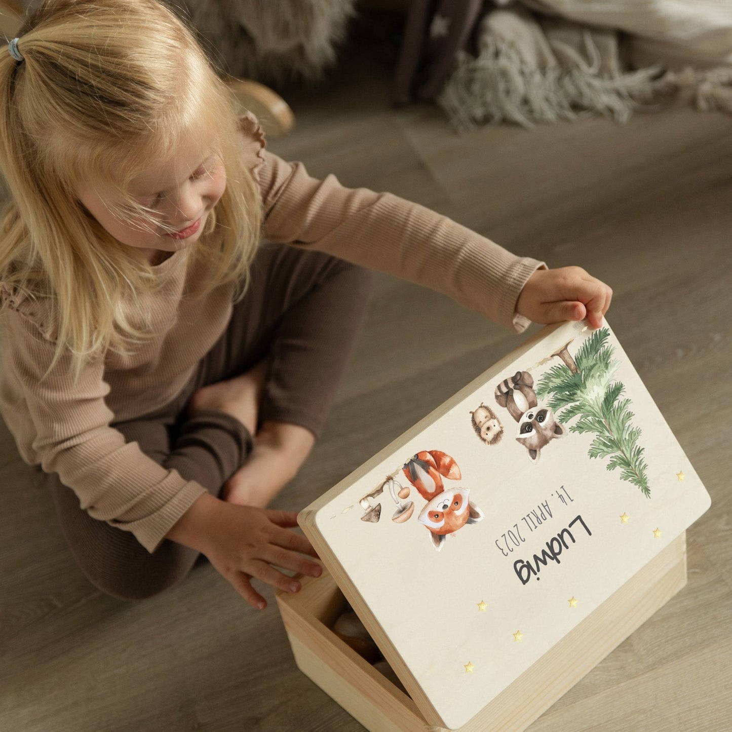 Erinnerungsbox Waldtiere mit Wunschtext