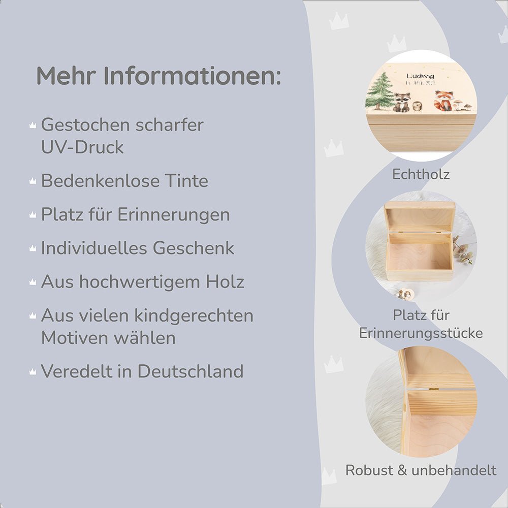 Erinnerungsbox Waldtiere mit Wunschtext
