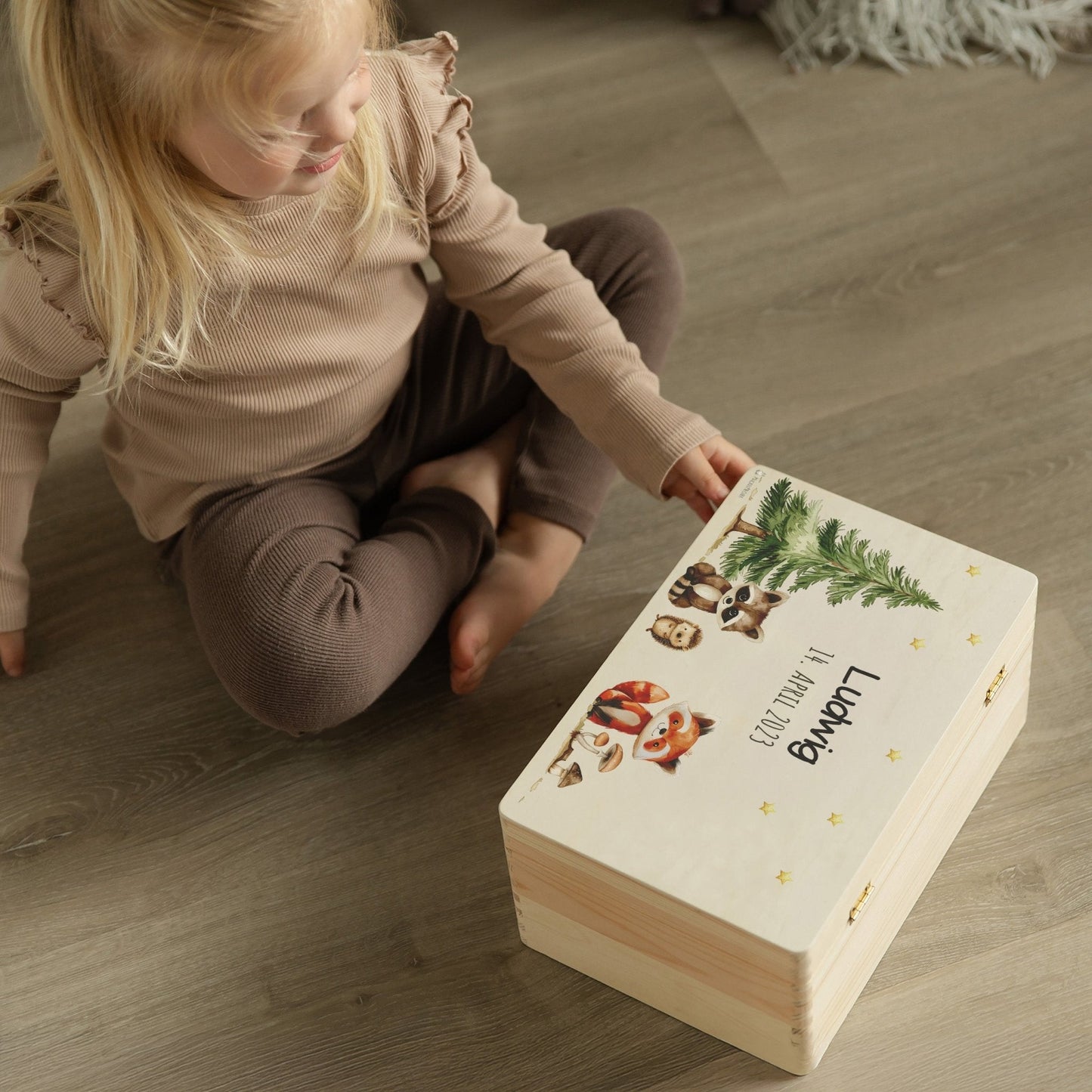 Erinnerungsbox Waldtiere mit Wunschtext