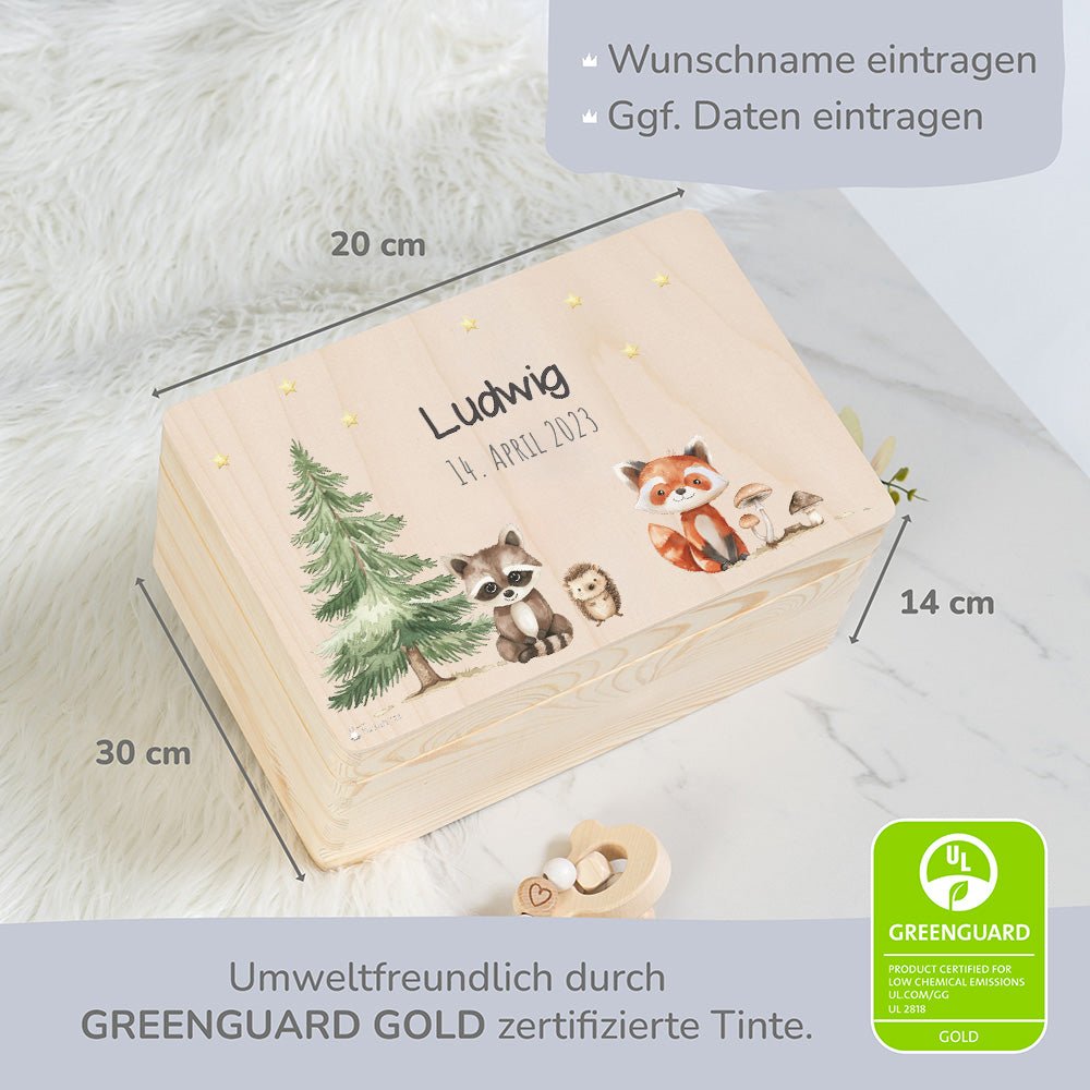 Erinnerungsbox Waldtiere mit Wunschtext