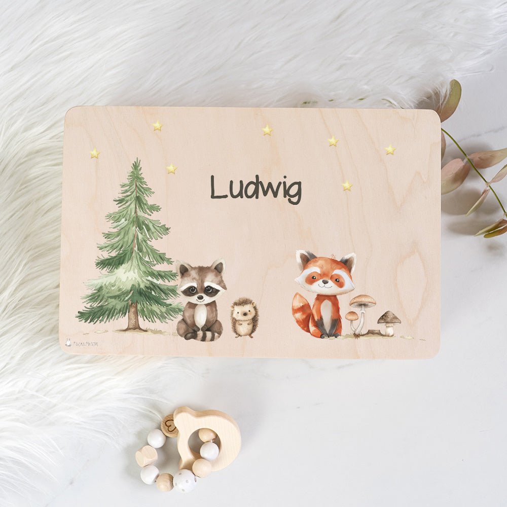 Erinnerungsbox Waldtiere mit Wunschtext