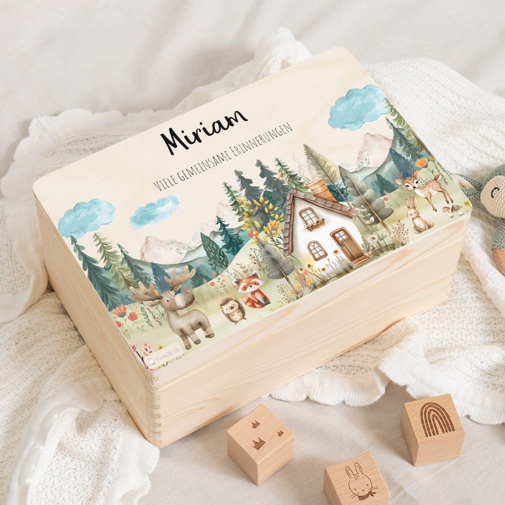 Erinnerungsbox Waldfreunde Haus mit Wunschtext