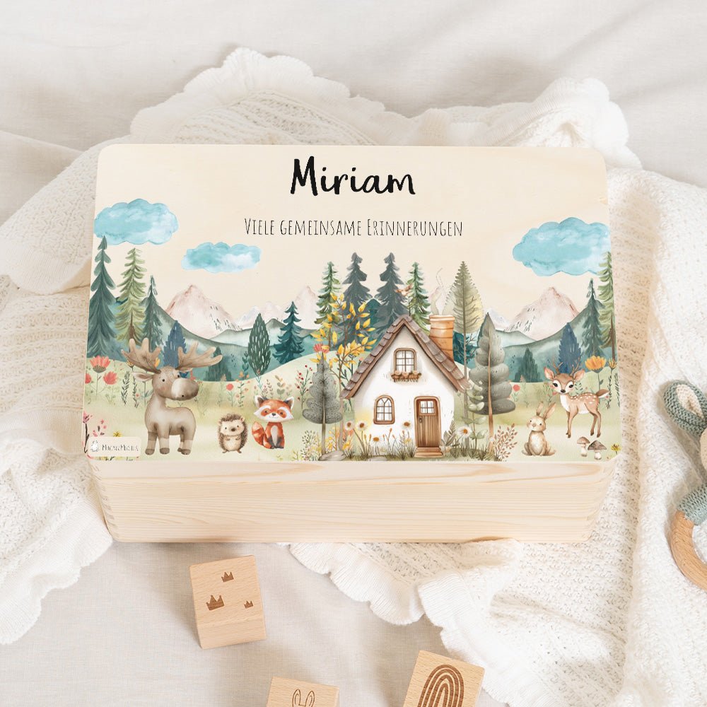 Erinnerungsbox Waldfreunde Haus mit Wunschtext