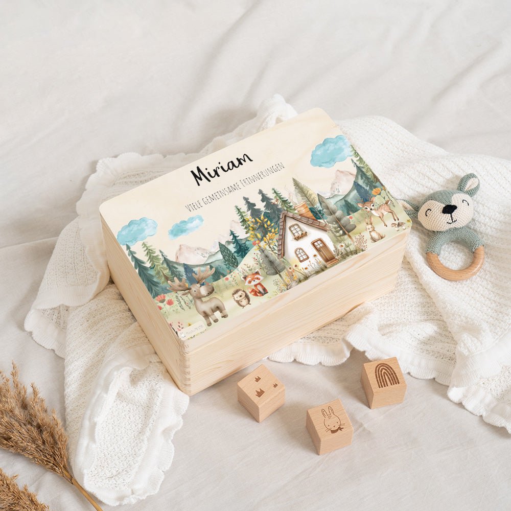 Erinnerungsbox Waldfreunde Haus mit Wunschtext