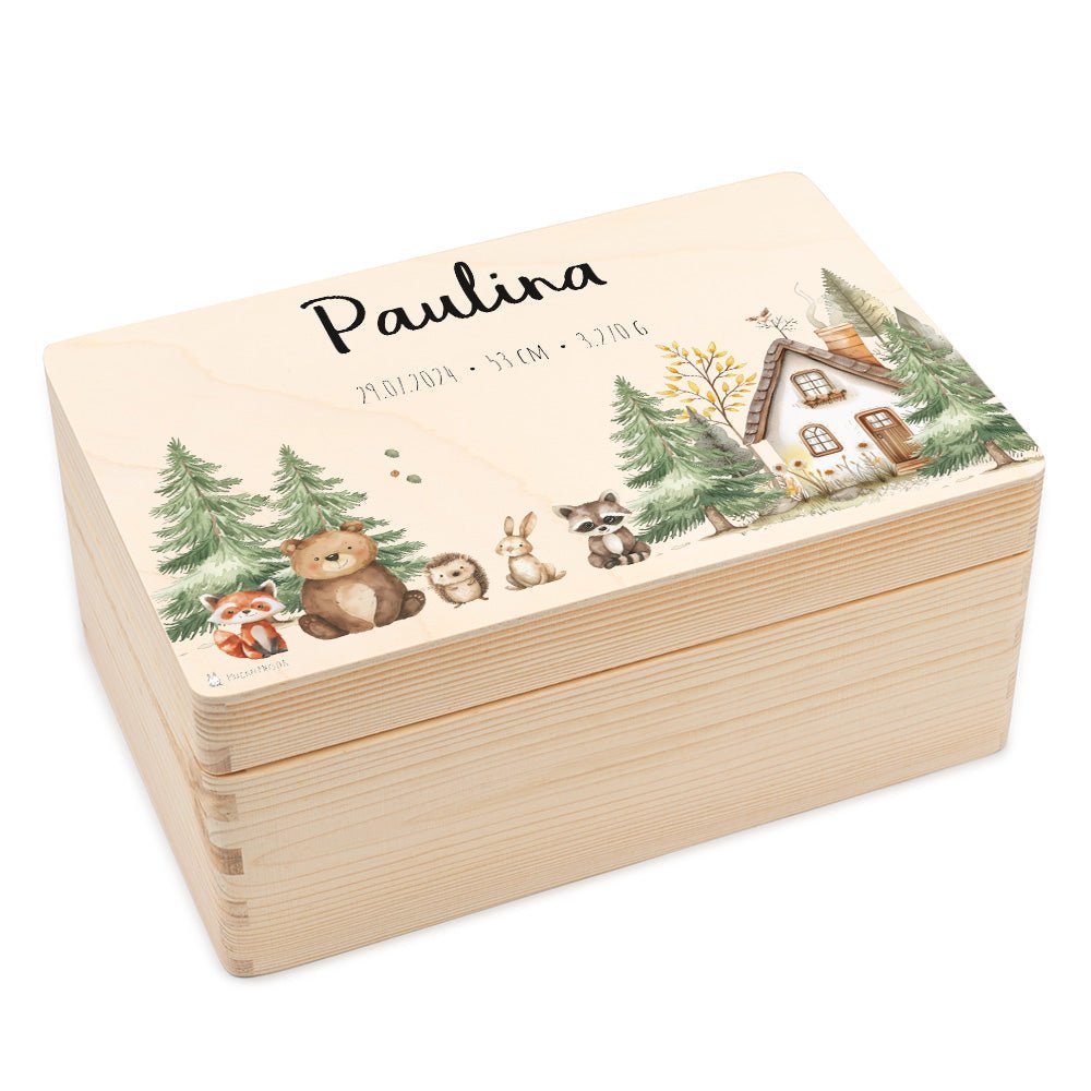 Erinnerungsbox Waldtiere Haus mit Wunschtext