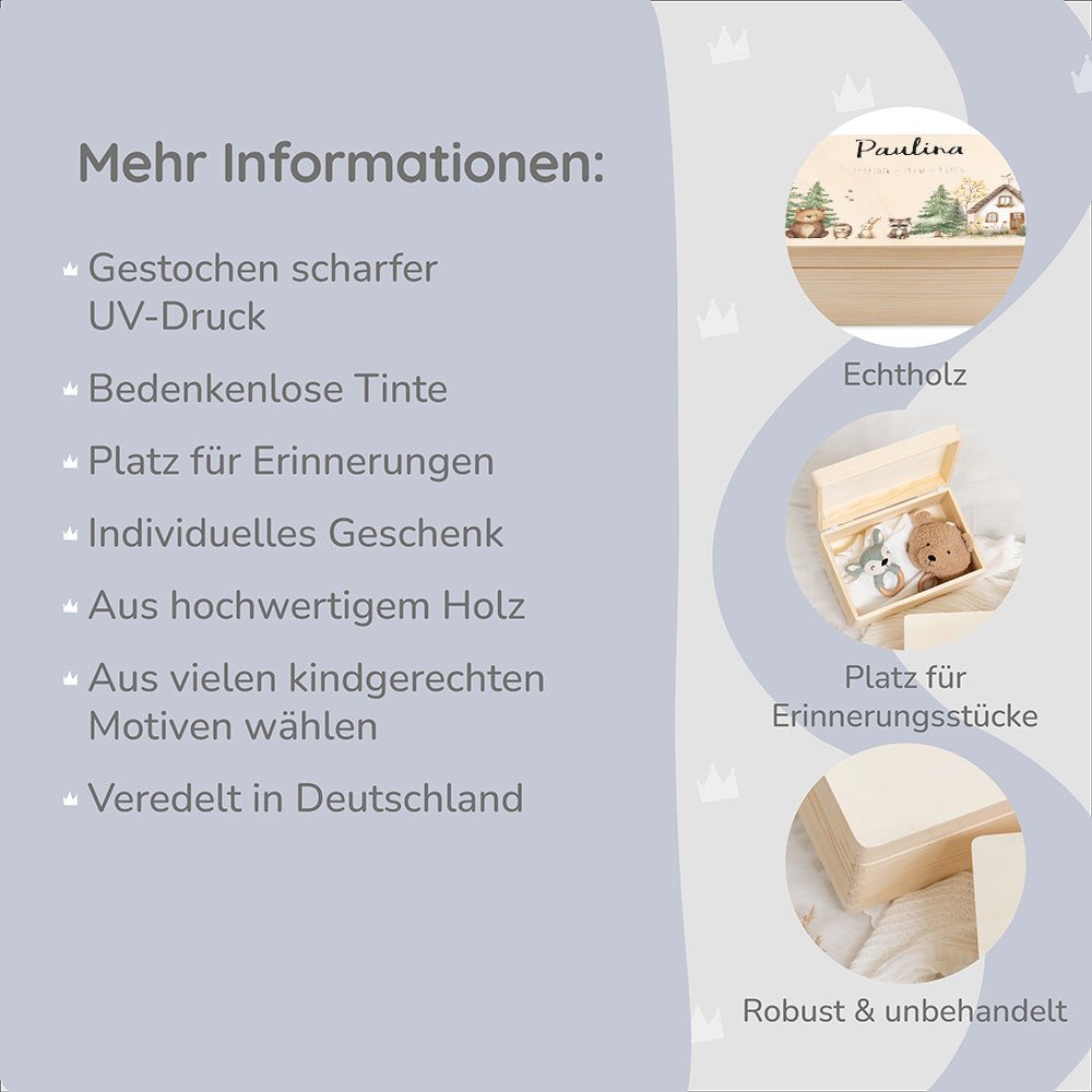 Erinnerungsbox Waldtiere Haus mit Wunschtext