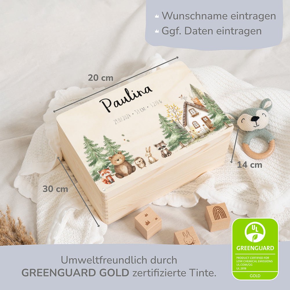Erinnerungsbox Waldtiere Haus mit Wunschtext