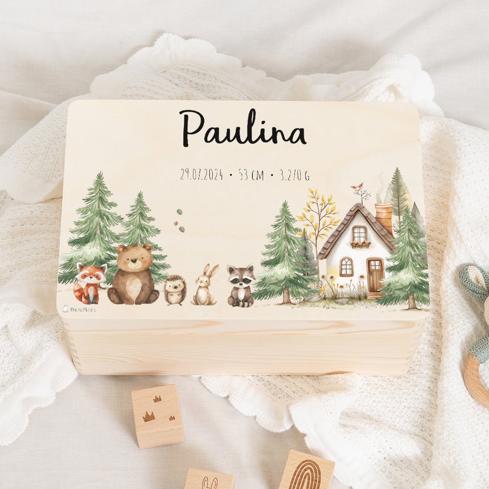 Erinnerungsbox Waldtiere Haus mit Wunschtext