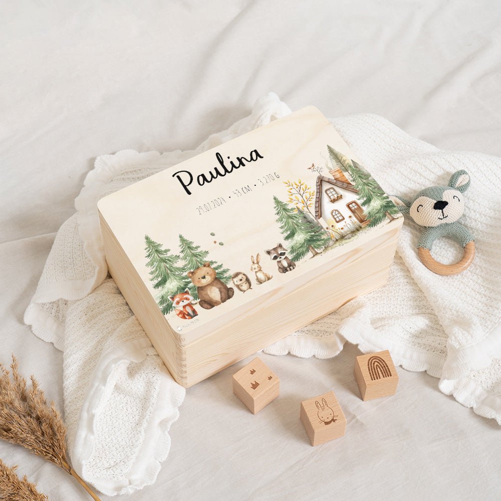 Erinnerungsbox Waldtiere Haus mit Wunschtext