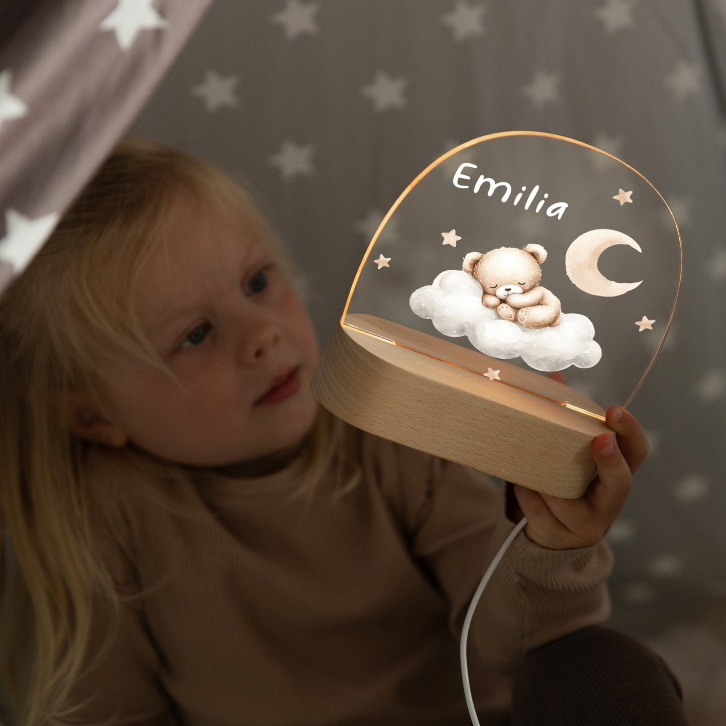 Nachtlicht Kinder personalisiert - Bär auf Wolke