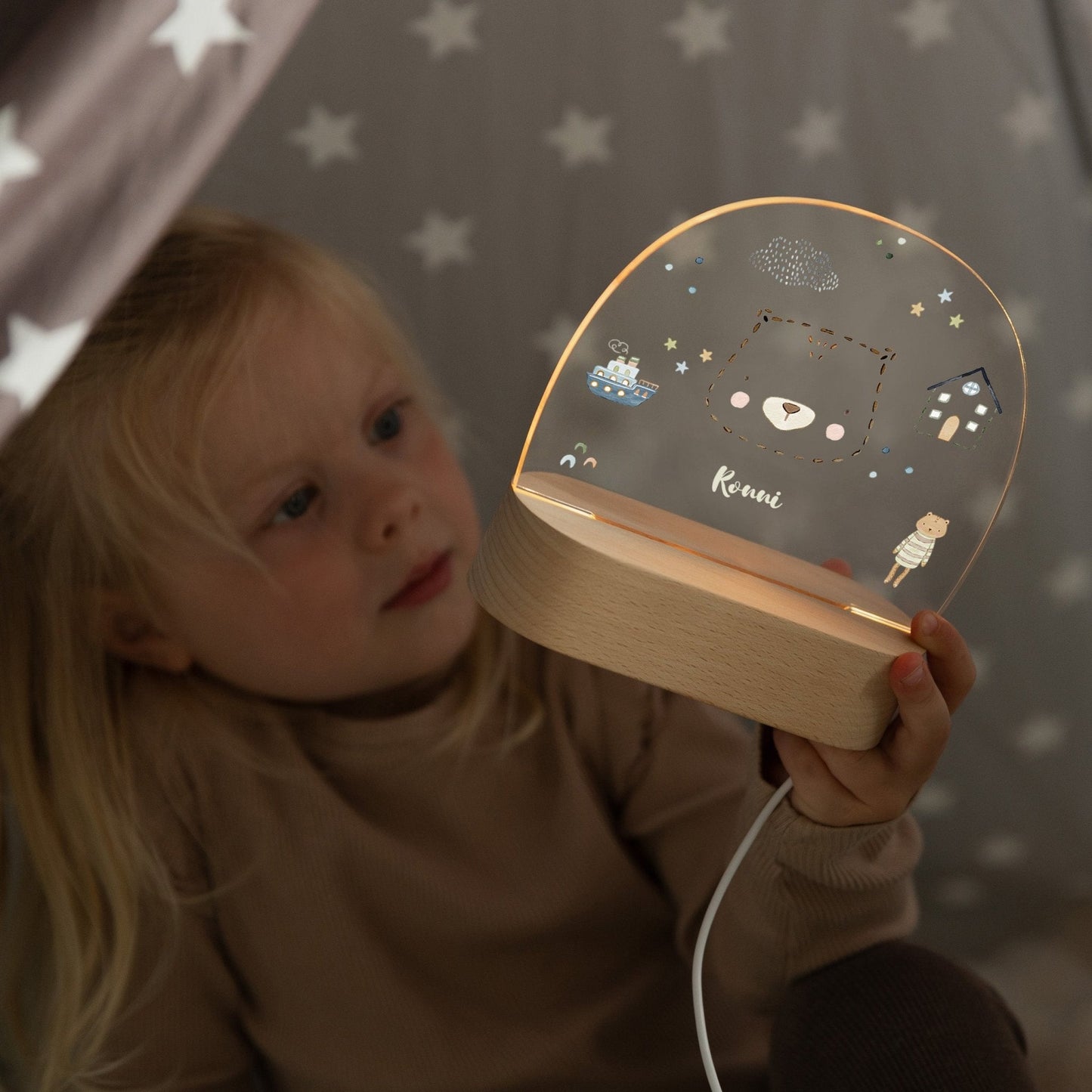 LED Nachtlicht Kinder personalisiert - Strichtier Bär