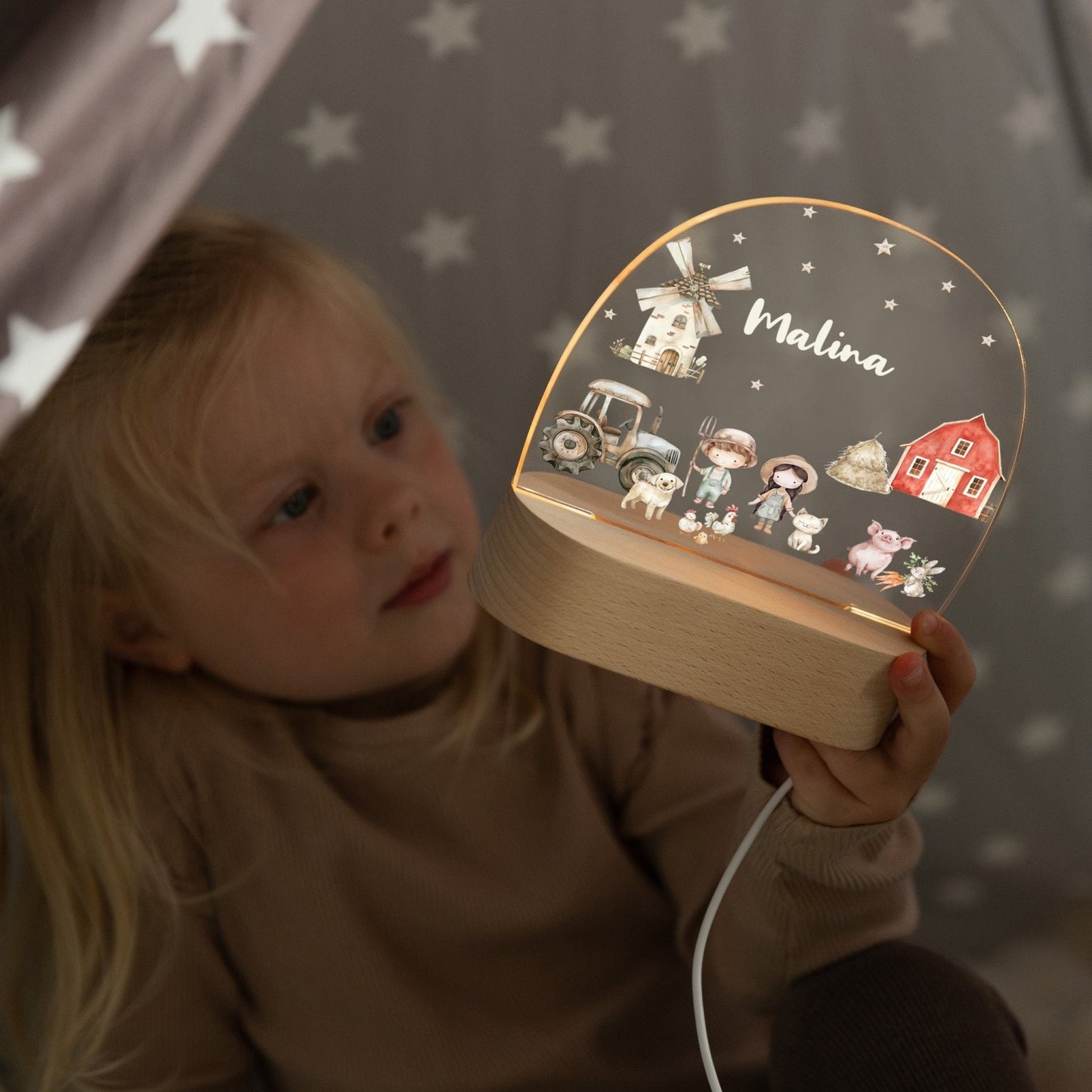 LED Nachtlicht Kinder personalisiert - Bauernhof
