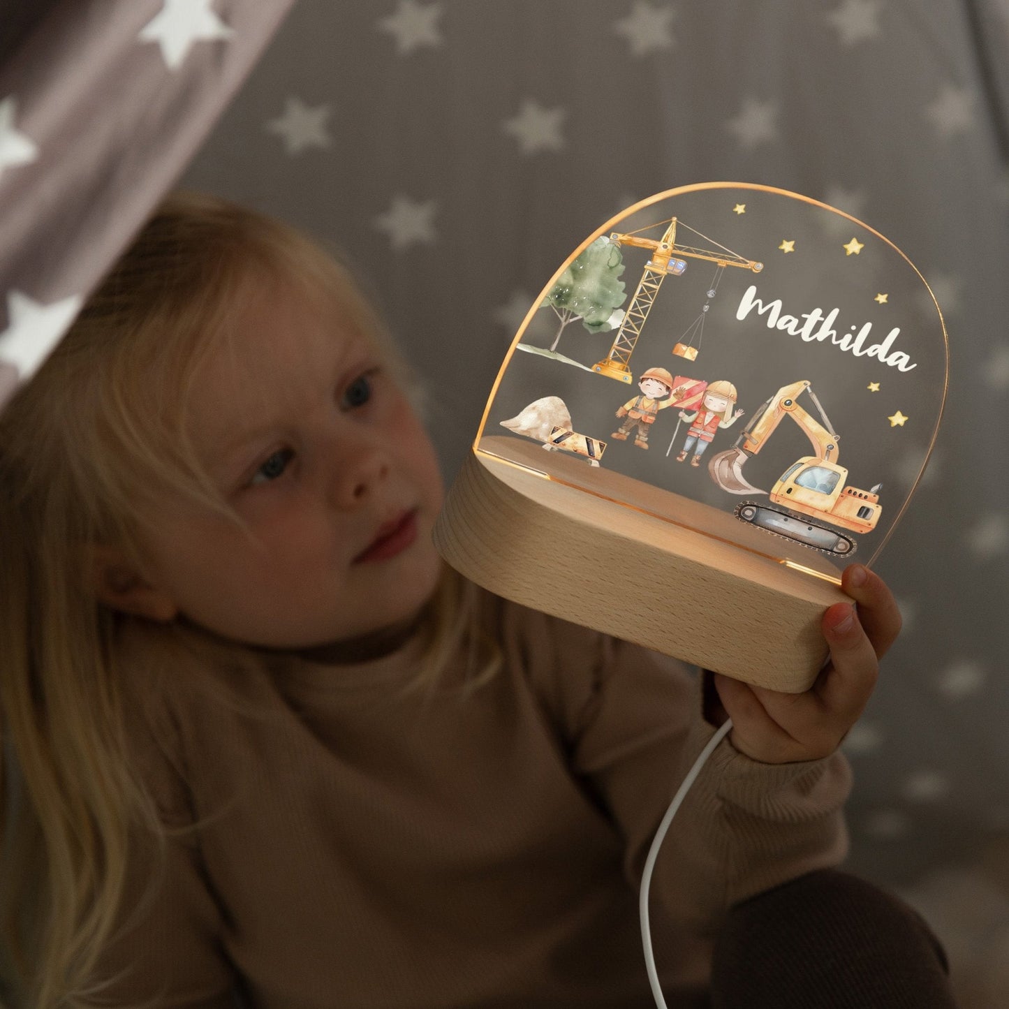 LED Nachtlicht Kinder personalisiert - Baustelle