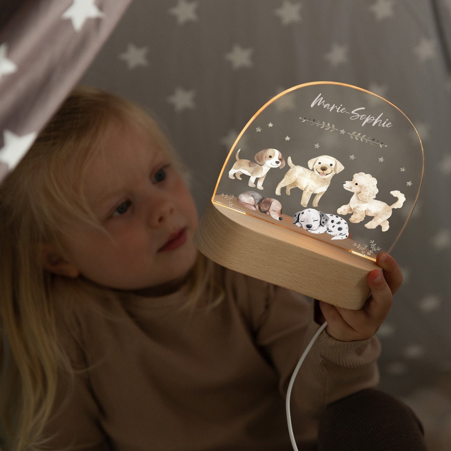 LED Nachtlicht Kinder personalisiert - Hundewelpen