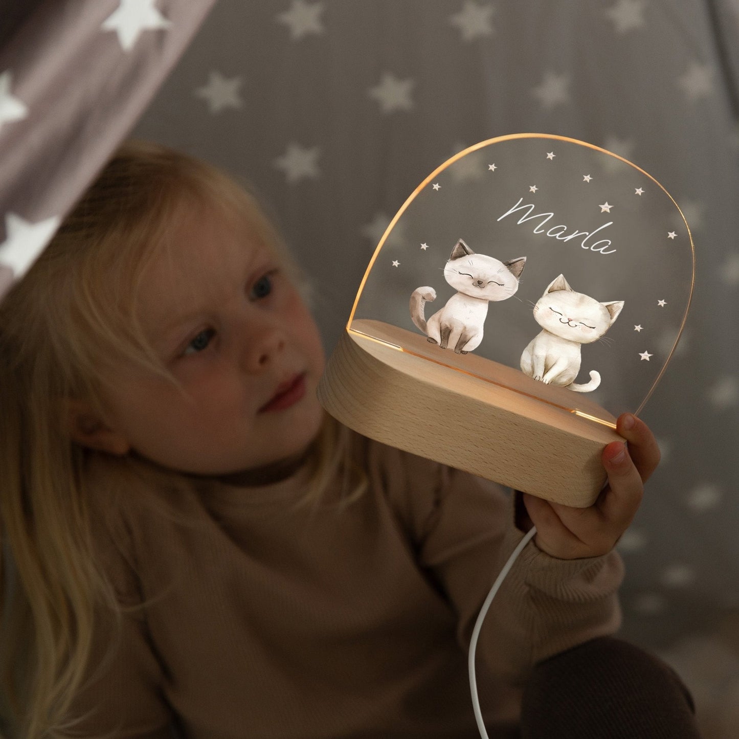 LED Nachtlicht Kinder personalisiert - Katzen
