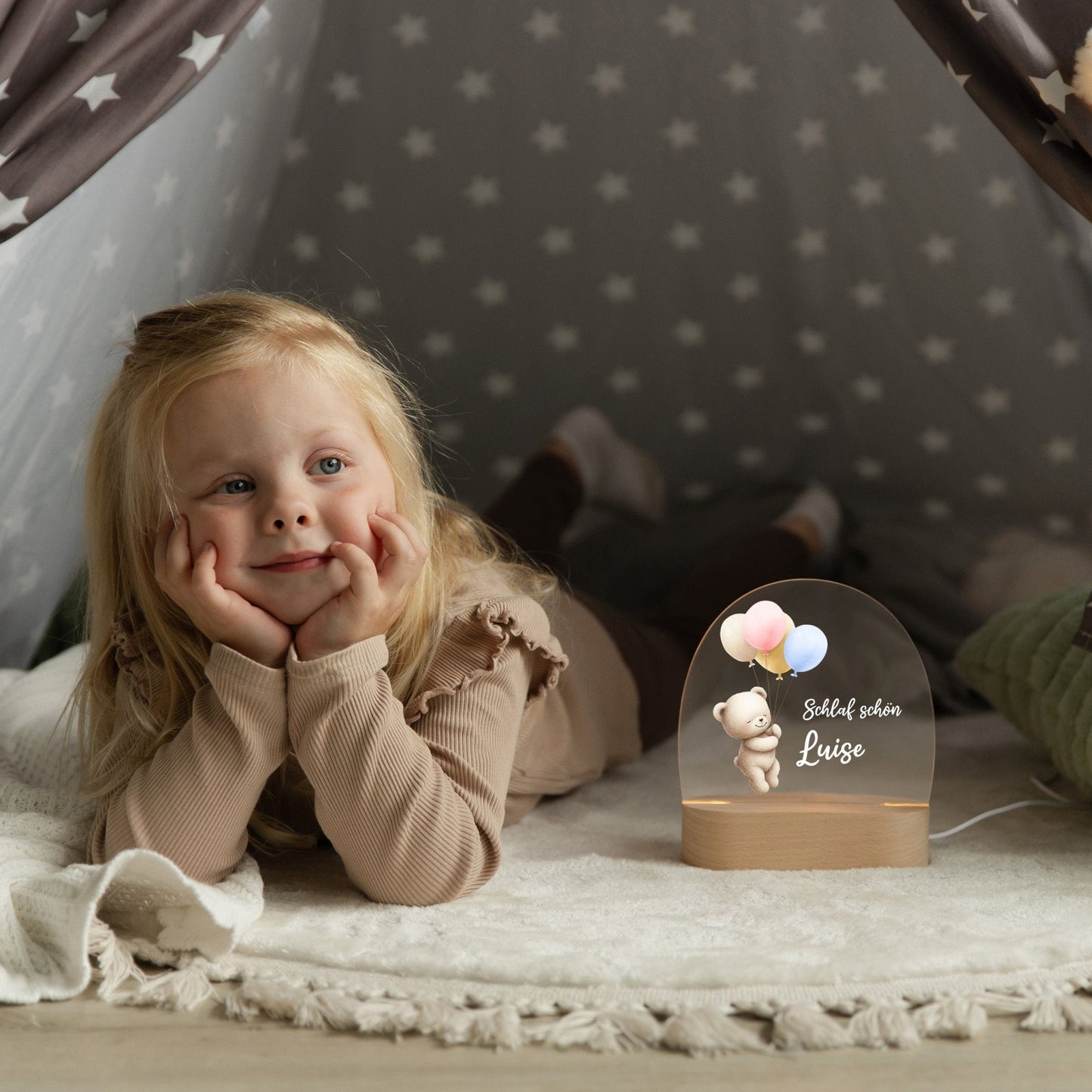 LED Nachtlicht Kinder personalisiert - Bärchen mit Ballons