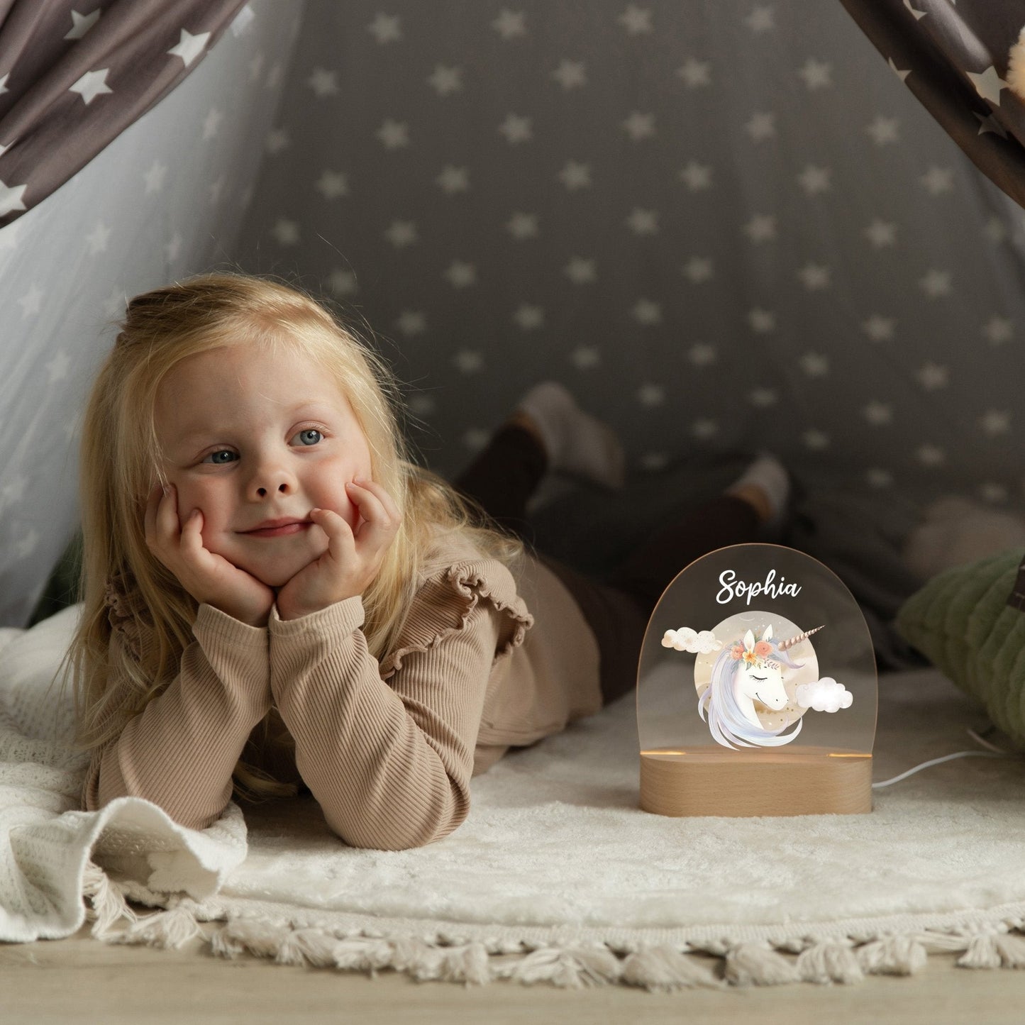 LED Nachtlicht Kinder personalisiert - Boho Einhorn