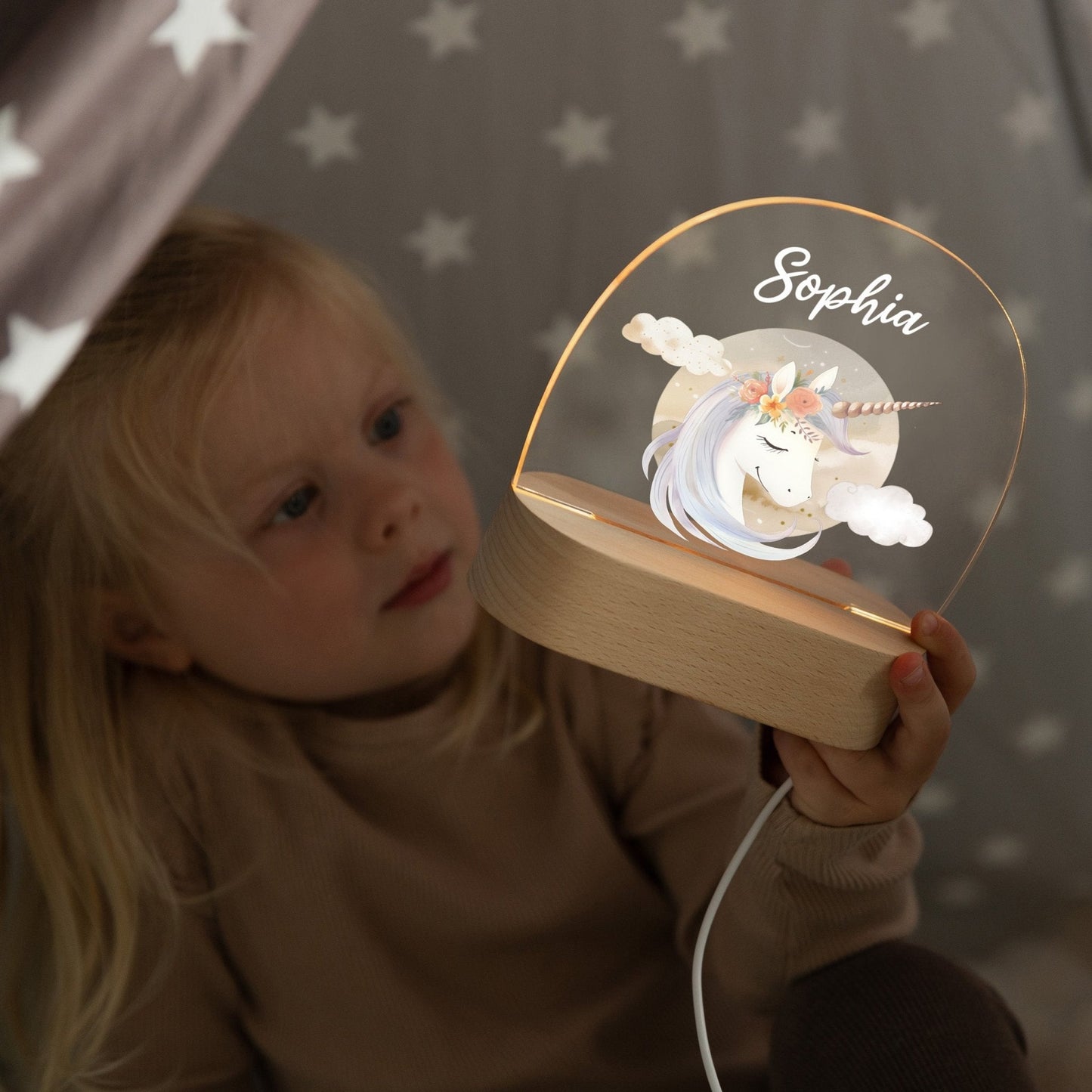 LED Nachtlicht Kinder personalisiert - Boho Einhorn
