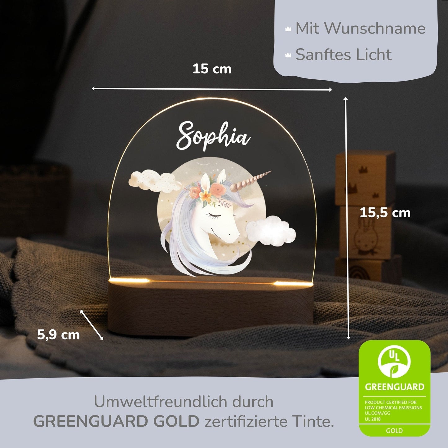 LED Nachtlicht Kinder personalisiert - Boho Einhorn