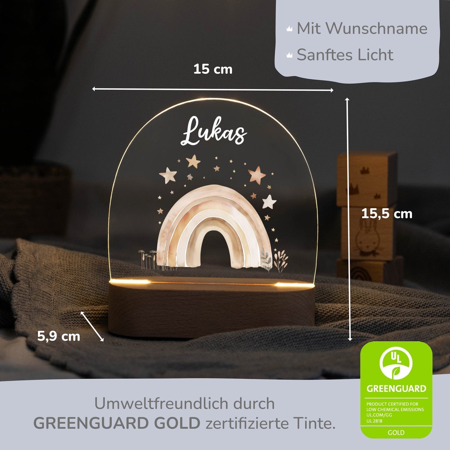 LED Nachtlicht Kinder personalisiert -  Boho Regenbogen